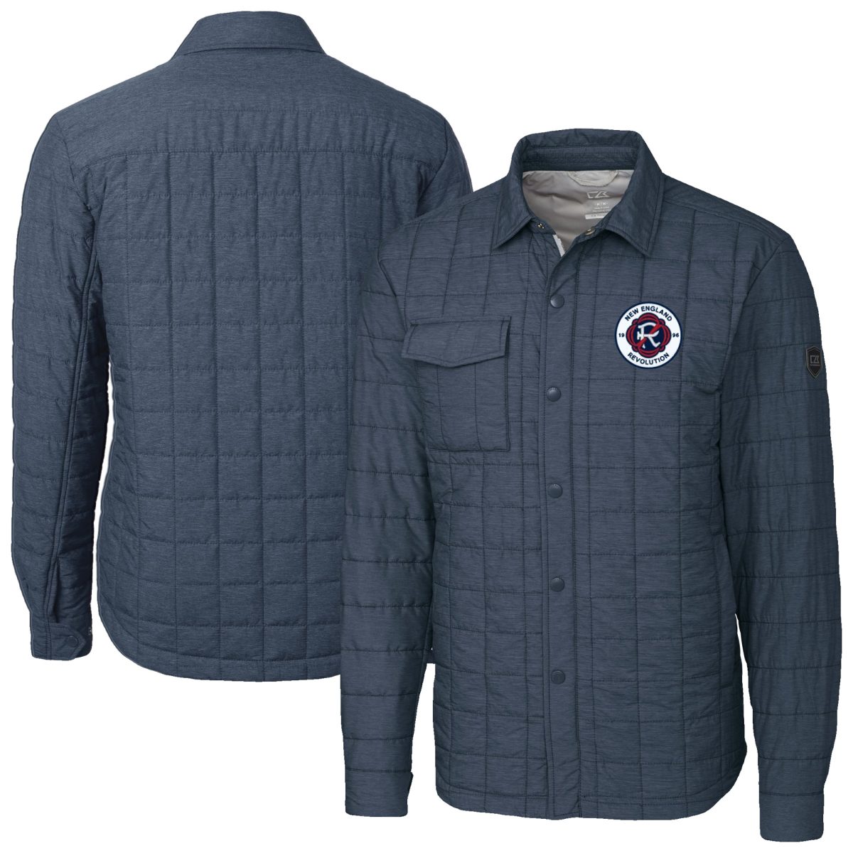 Men's Cutter & Buck Anthracite New England Revolution Big & Tall Rainier PrimaLoft Eco Insulated Full-Snap Quilted Shirt Jacket