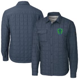 Men's Cutter & Buck Anthracite Seattle Sounders FC Big & Tall Rainier PrimaLoft Eco Insulated Full-Snap Quilted Shirt Jacket