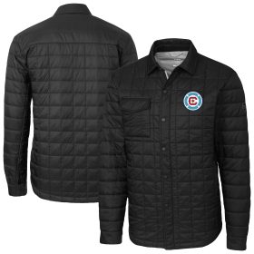 Men's Cutter & Buck Black Chicago Fire Big & Tall Rainier PrimaLoft Eco Insulated Full-Snap Quilted Shirt Jacket