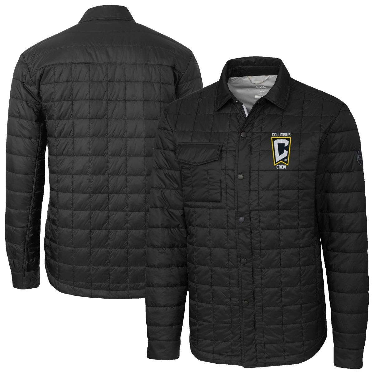 Men's Cutter & Buck Black Columbus Crew Big & Tall Rainier PrimaLoft Eco Insulated Full-Snap Quilted Shirt Jacket