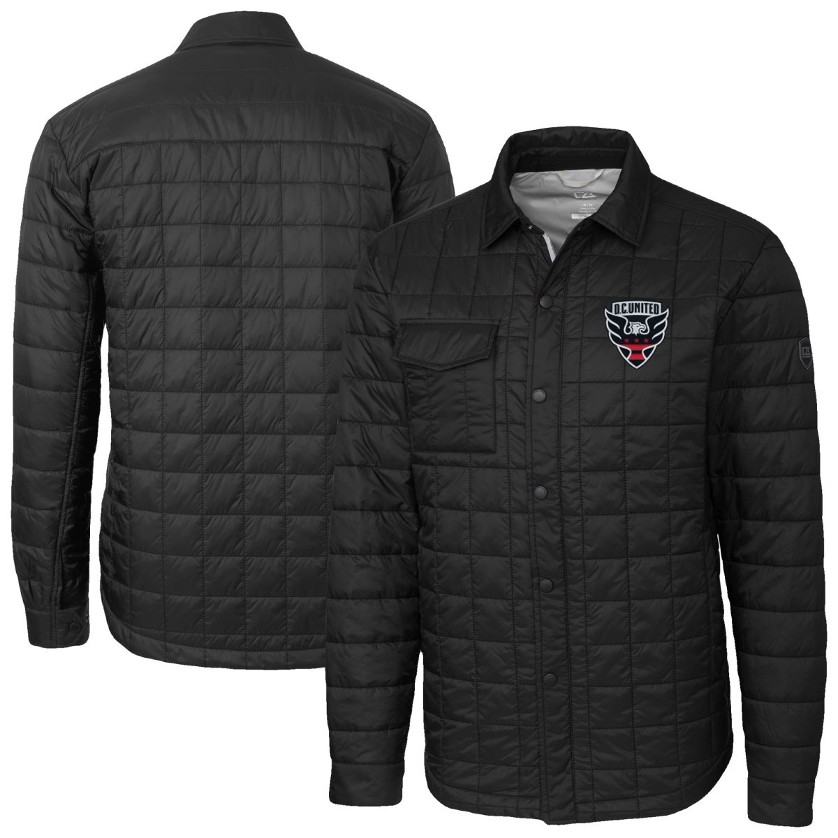 Men's Cutter & Buck Black D.C. United Big & Tall Rainier PrimaLoft Eco Insulated Full-Snap Quilted Shirt Jacket