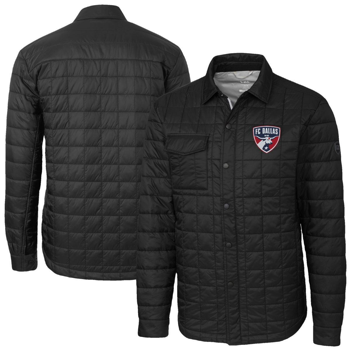 Men's Cutter & Buck Black FC Dallas Big & Tall Rainier PrimaLoft Eco Insulated Full-Snap Quilted Shirt Jacket