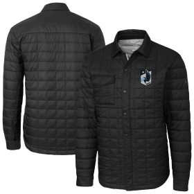 Men's Cutter & Buck Black Minnesota United FC Big & Tall Rainier PrimaLoft Eco Insulated Full-Snap Quilted Shirt Jacket