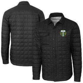 Men's Cutter & Buck Black Portland Timbers Big & Tall Rainier PrimaLoft Eco Insulated Full-Snap Quilted Shirt Jacket