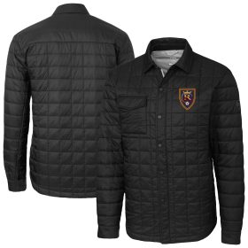 Men's Cutter & Buck Black Real Salt Lake Big & Tall Rainier PrimaLoft Eco Insulated Full-Snap Quilted Shirt Jacket