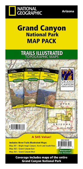 National Geographic National Parks Illustrated Trails Topographic Map Bundle - Arizona - Grand Canyon 3-Pack