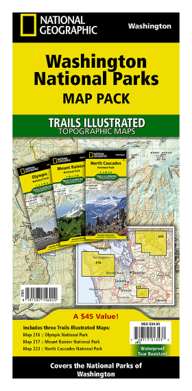 National Geographic National Parks Illustrated Trails Topographic Map Bundle - Washington - National Parks 3-Pack