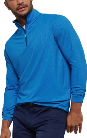 Peter Millar Perth Birdseye Performance Quarter Zip Men's Golf Pullover - Blue, Size: Large