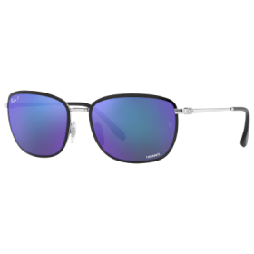 Ray-Ban RB3705 Chromance Mirror Glass Polarized Sunglasses - Polished Black on Silver/Blue Chromance Mirror - XX-Large