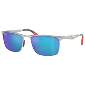 Ray-Ban RB3726M Scuderia Ferrari Collection Chromance Polarized Sunglasses - Polished Silver/Blue Chromance