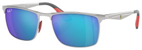 Ray-Ban RB3726M Scuderia Ferrari Collection Chromance Polarized Sunglasses - Polished Silver/Blue Chromance