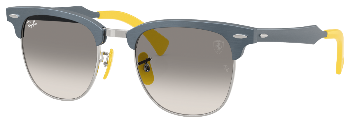 Ray-Ban RB3807M Scuderia Ferrari Collection Glass Sunglasses - Brushed Blue On Silver/Yellow/Clear/Gray Gradient - Large