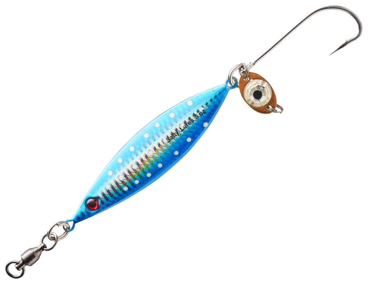 Salty Lures Jigging Spoon with Auto LED Light - Blue-Lumin - 5" - 5 oz.