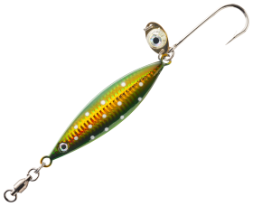 Salty Lures Jigging Spoon with Auto LED Light - Green-Lumin - 5" - 5 oz.