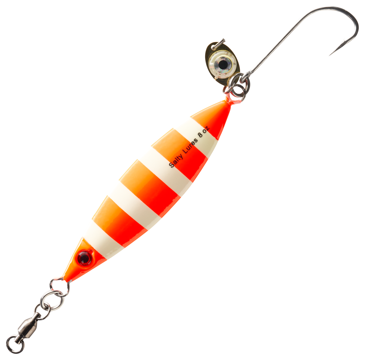 Salty Lures Jigging Spoon with Auto LED Light - Orange-Lumin - 6" - 8 oz.