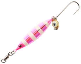 Salty Lures Jigging Spoon with Auto LED Light - Pink-Lumin - 5" - 5 oz.