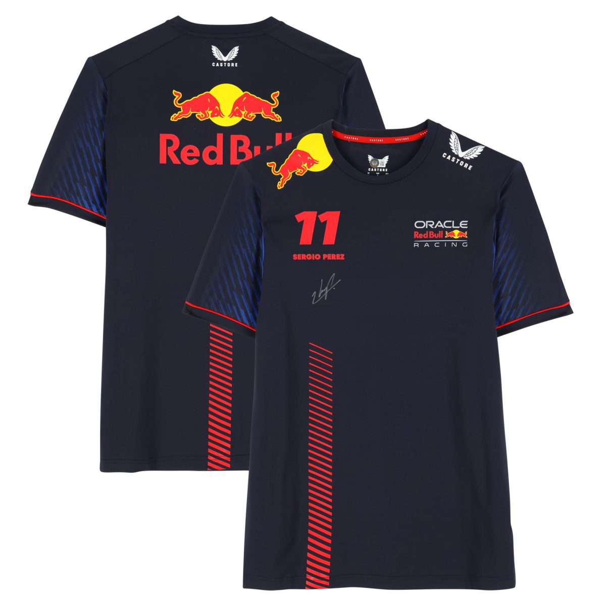 Sergio Perez Red Bull Racing Autographed Navy Castore Formula 1 Jersey - Front Signed - BAS