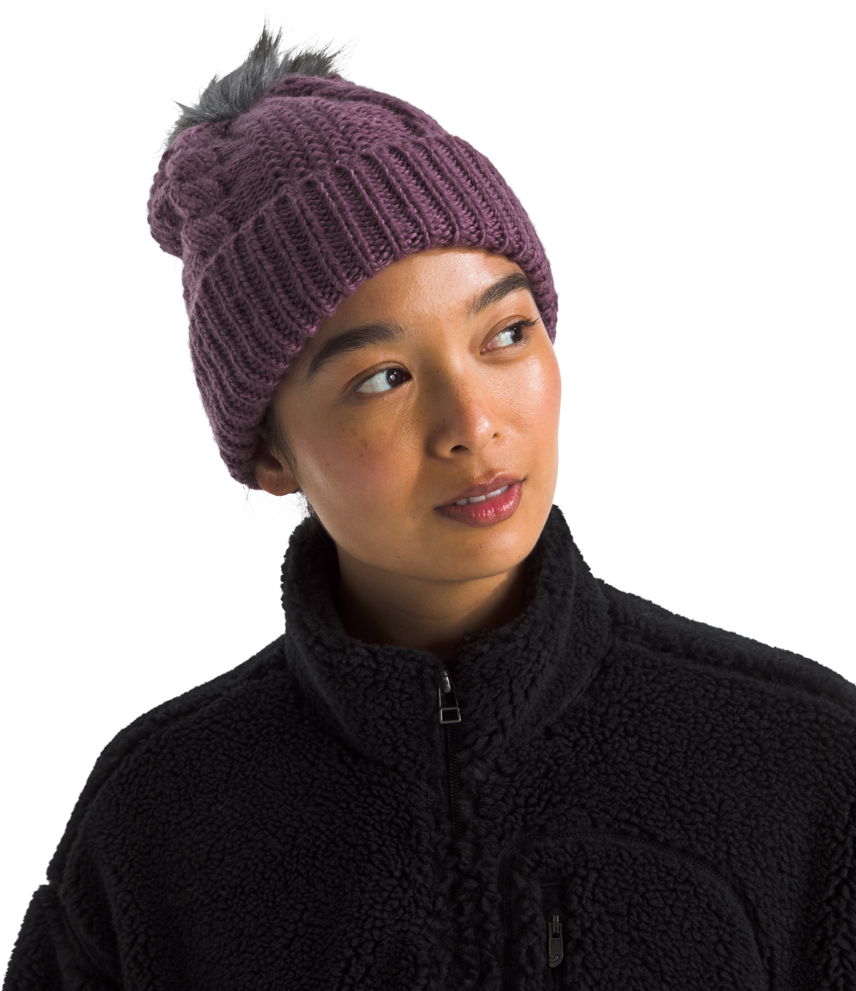 The North Face Oh Mega Fur Pom Beanie for Ladies - Midnight Mauve