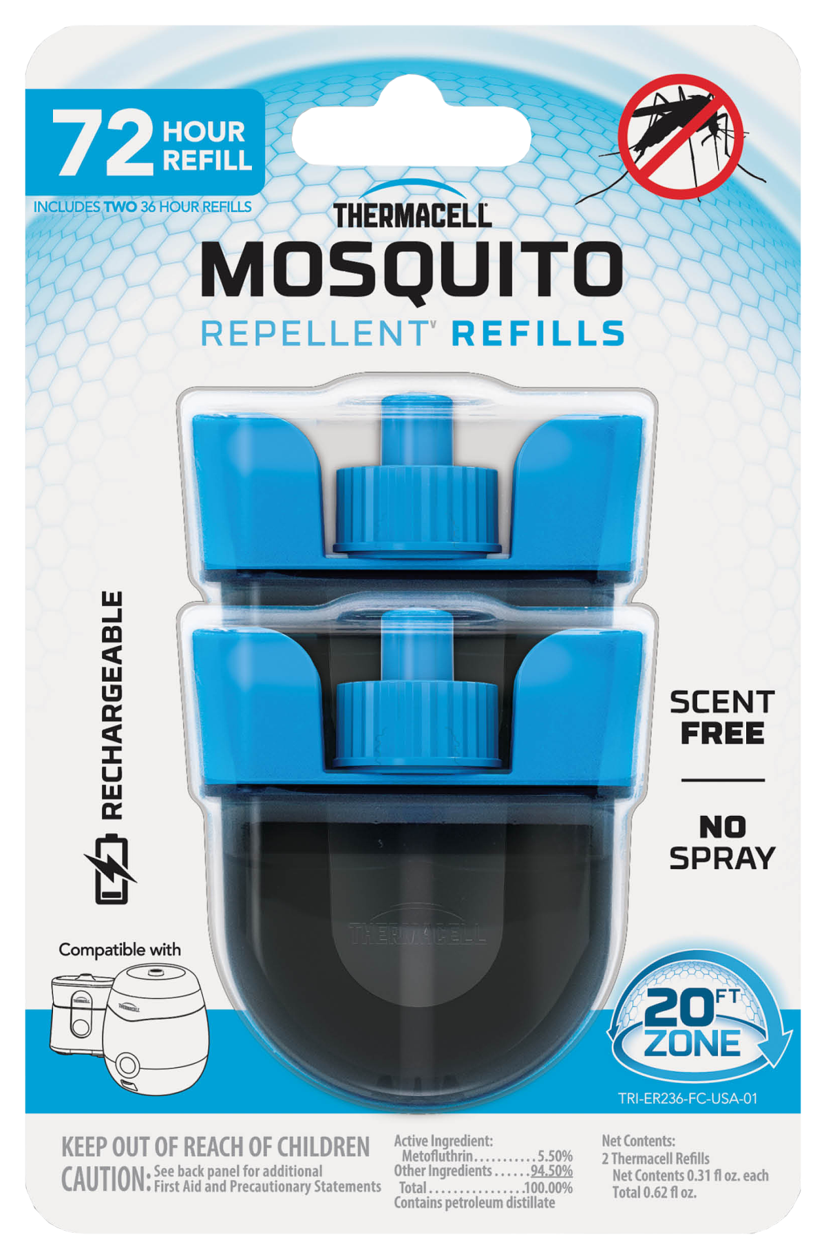 Thermacell Mosquito-Repellent Refill for Radius and Rechargeable Repeller Units - 72 Hours