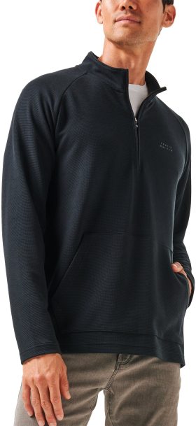 TravisMathew Performance Waffle Quarter Zip Men's Golf Pullover - Black, Size: Large