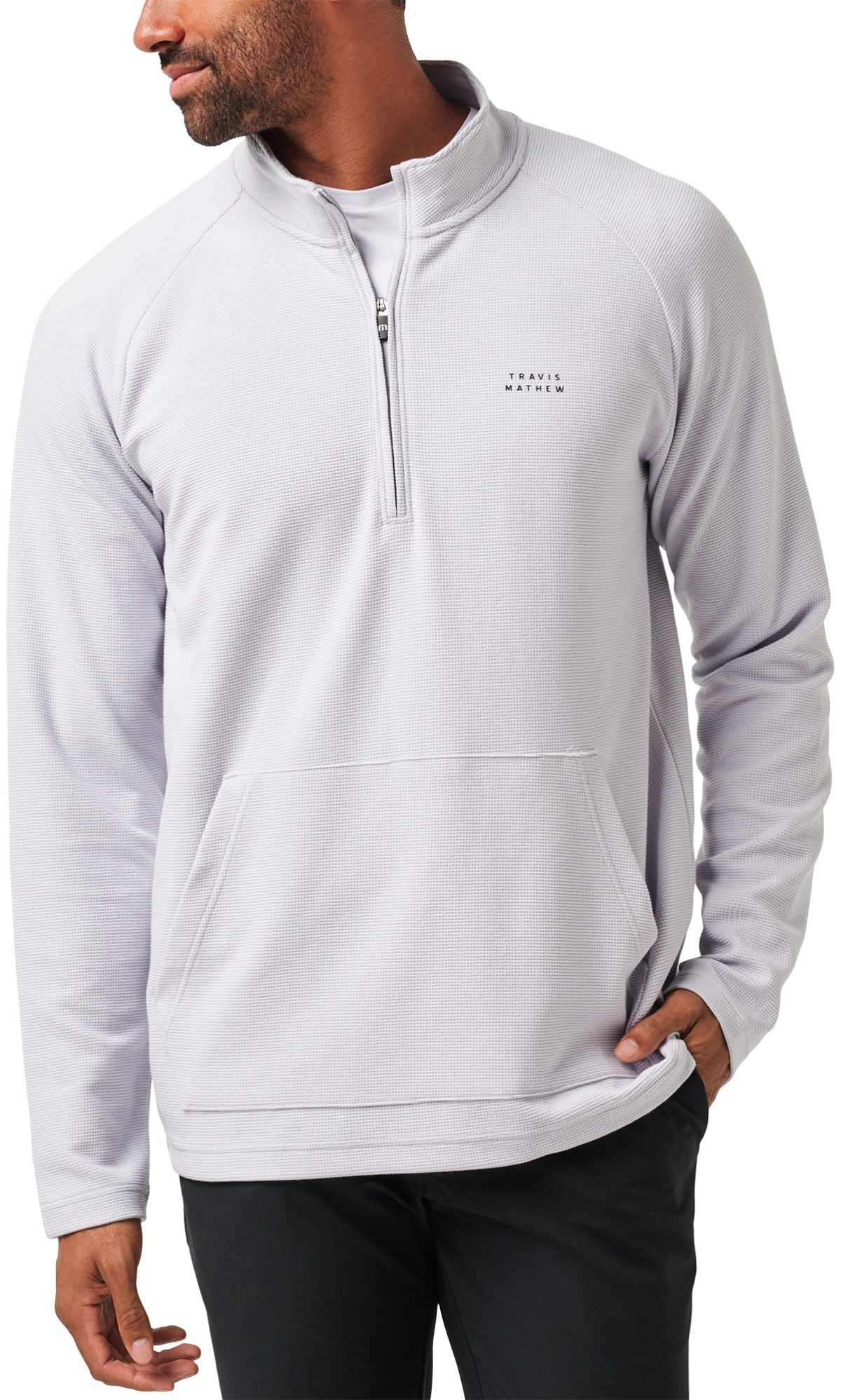 TravisMathew Performance Waffle Quarter Zip Men's Golf Pullover - Grey, Size: Medium