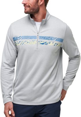 TravisMathew Upgraded Chest Stripe Quarter Zip Men's Golf Pullover - Grey, Size: Medium