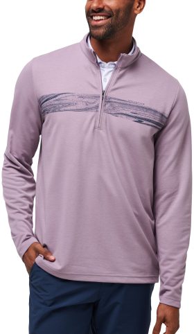 TravisMathew Upgraded Chest Stripe Quarter Zip Men's Golf Pullover - Purple, Size: Small