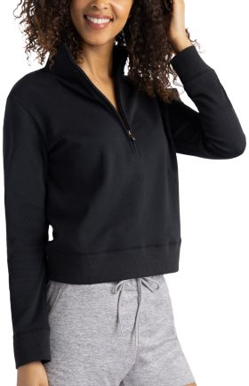 TravisMathew Womens Cloud Half Zip Golf Pullover - Black, Size: Large