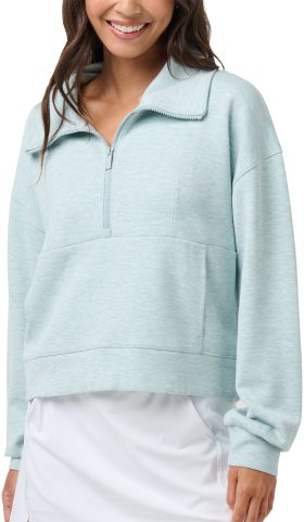 TravisMathew Womens Skyloft Soft Half Zip Golf Pullover - Green, Size: Large