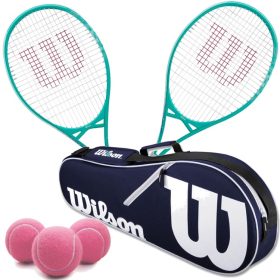 Wilson Essence Tennis Racquet Doubles Bundle w an Advantage II Tennis Bag and 3 Pink Tennis Balls