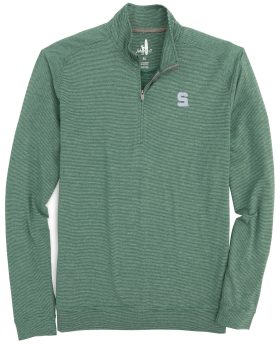 johnnie-O Michigan State Spartans Vaughn Striped PREP-FORMANCE 1/4 Zip Men's Golf Pullover - Green, Size: Large