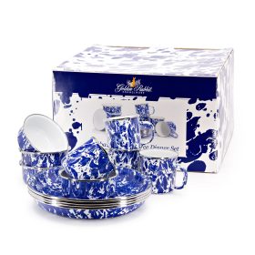 Golden Rabbit Cobalt Swirl Enamelware Collection Plate, Mug, and Bowl 12-Piece Dinner Set