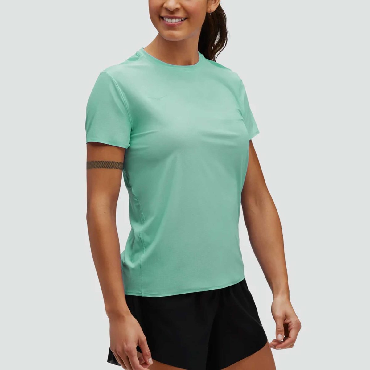 HOKA Airolite Run Short Sleeve Women's Running Apparel Shoreline, Size XS