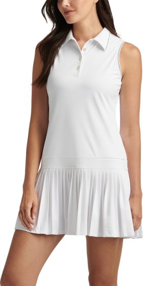 Peter Millar Womens McKane Drop Waist Pleated Sleeveless Golf Dress - White, Size: Medium