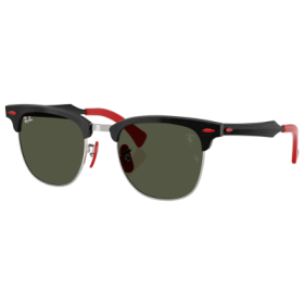 Ray-Ban RB3807M Scuderia Ferrari Collection Glass Sunglasses - Brushed Black On Silver/Red/Green Classic G-15 - Large