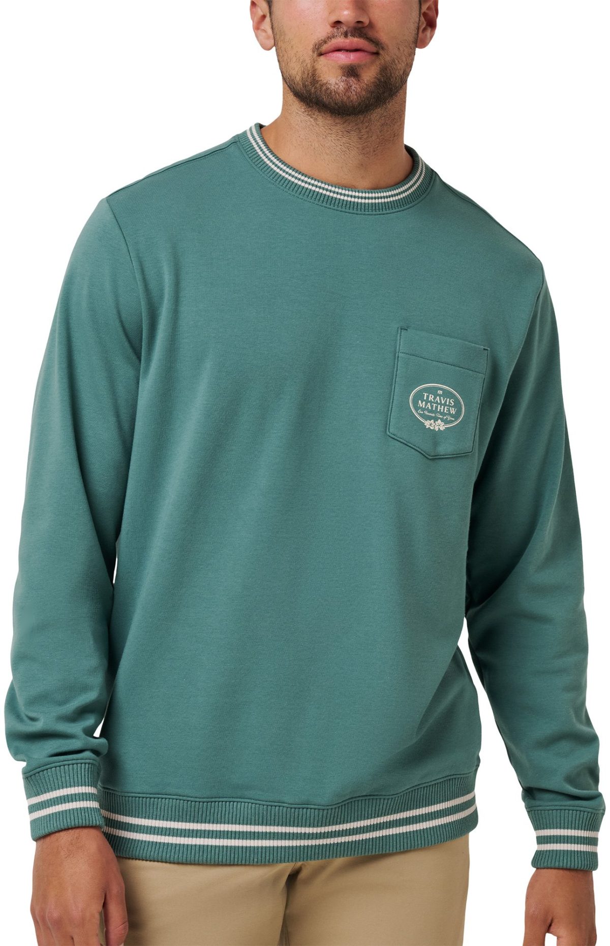 TravisMathew VIP Ticket Crewneck Men's Golf Pullover - Green, Size: Large