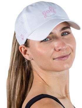 VIMHUE Womens Golf Script Sun Goddess Tuck In Strap UPF 50+ Golf Hat - White