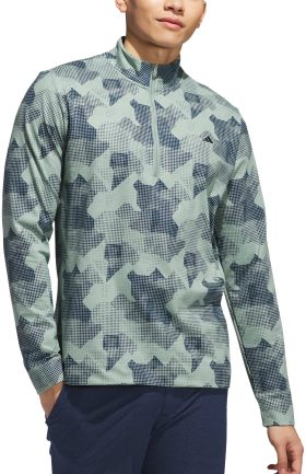 adidas Go-To Printed Quarter Zip Men's Golf Pullover - Green, Size: Small