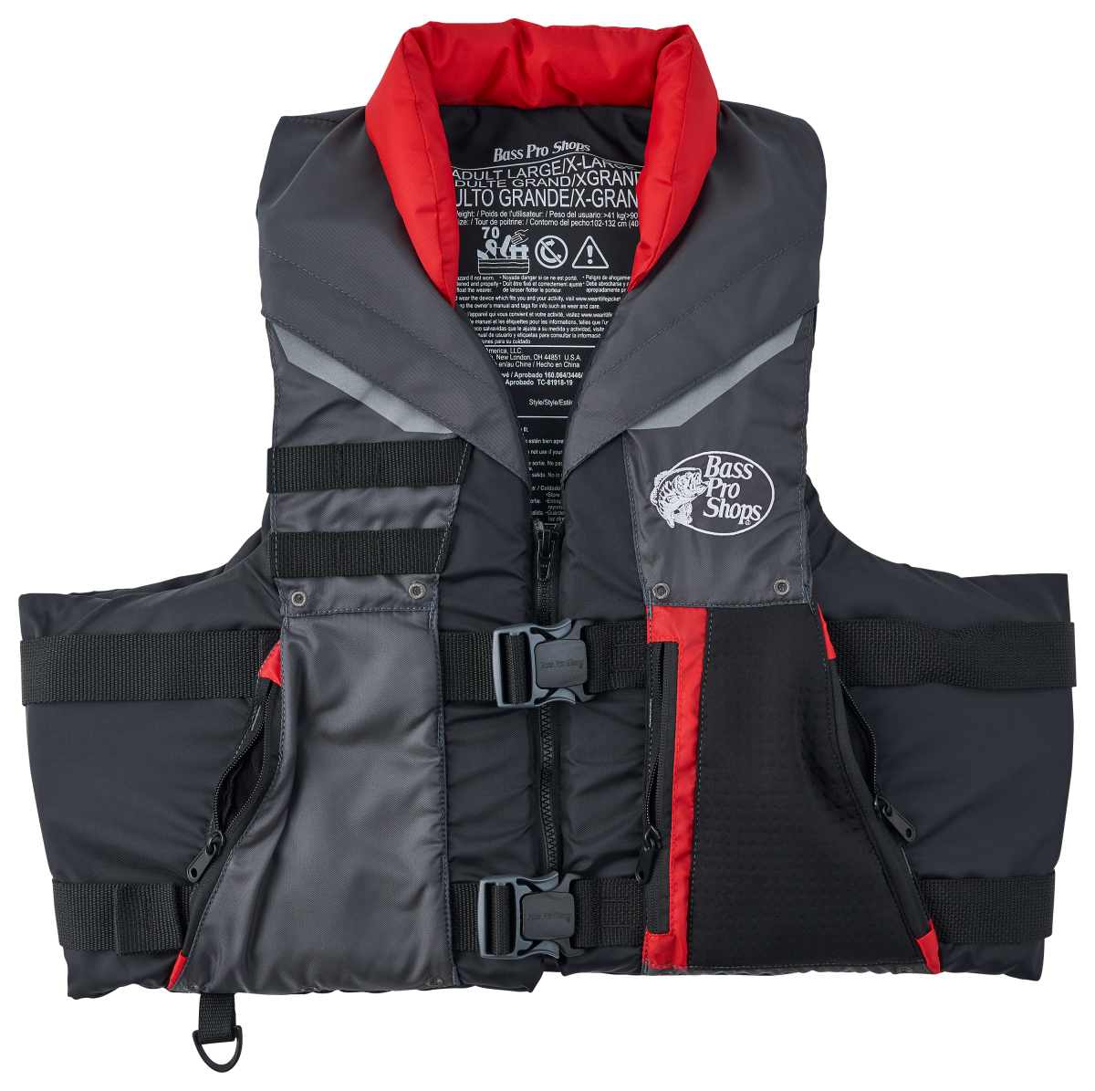 Bass Pro Shops Deluxe Fishing Life Vest - Black/Grey - 4XL/7XL