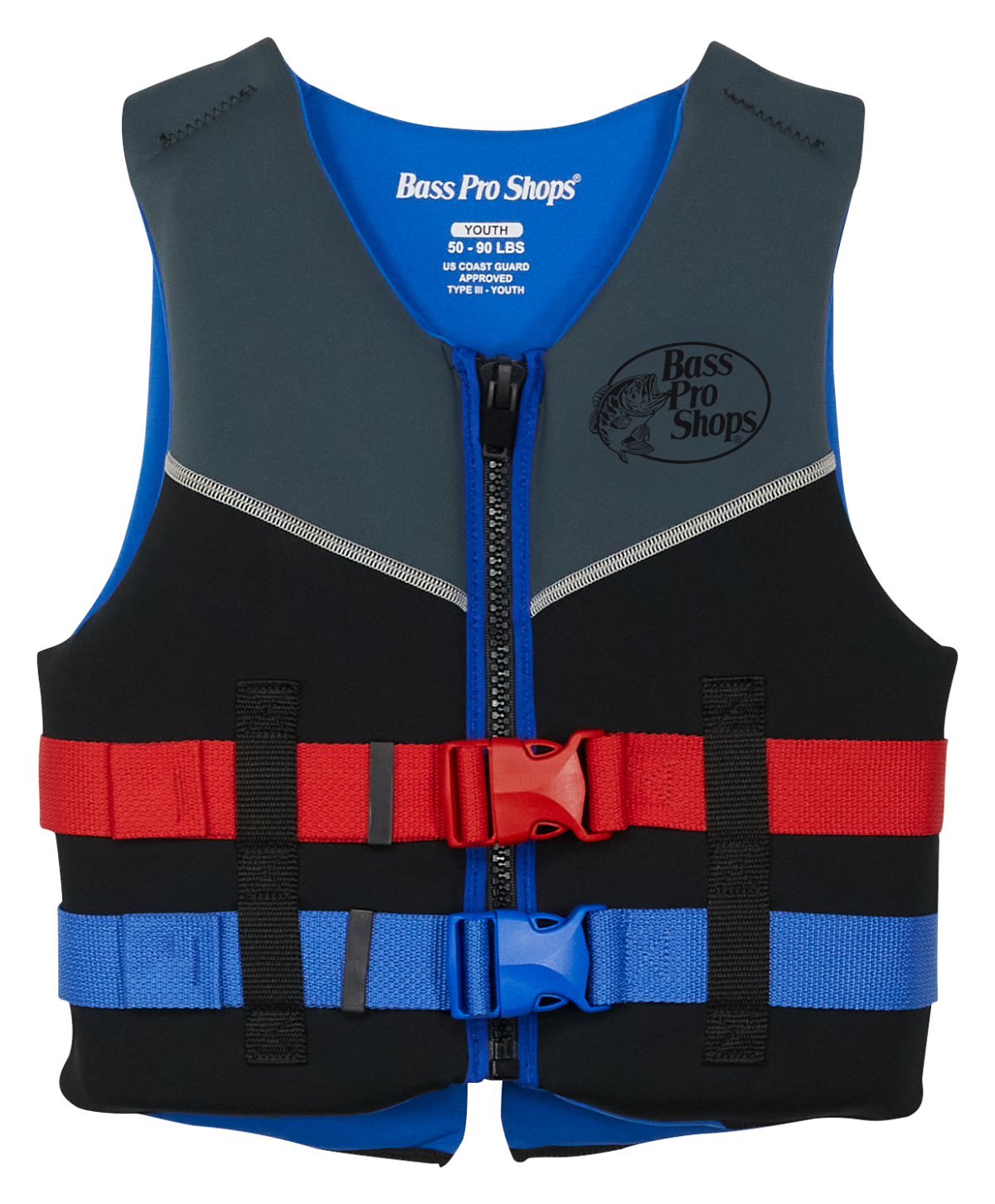 Bass Pro Shops Nuprene Life Vest for Kids - Grey/Black/Royal