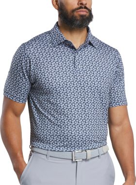 FootJoy Floral Sketch Lisle Men's Golf Polo - White/Navy - White, Size: Large