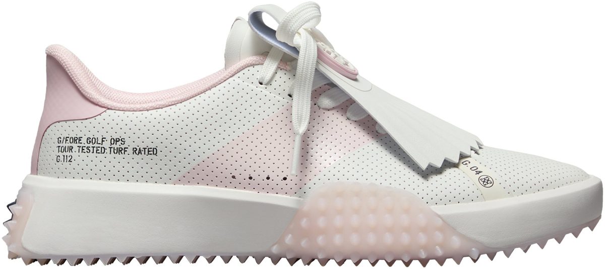 G/FORE Womens G.112 Kiltie Perforated Saddle Stripe Golf Shoes - Snow/Blush - 8 - MEDIUM