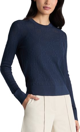 G/FORE Womens Pointelle G Crewneck Golf Sweater - Blue, Size: Large