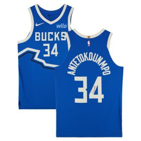 Giannis Antetokounmpo Milwaukee Bucks Autographed Nike 2024-25 Blue City Edition Authentic Jersey