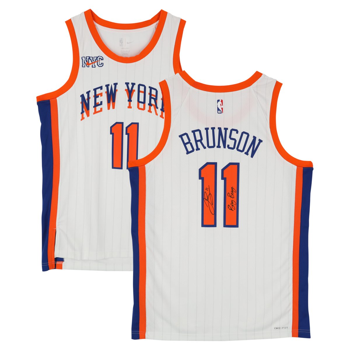 Jalen Brunson New York Knicks Autographed White Nike 2024-25 City Edition Swingman Jersey with "Bing Bong" Inscription