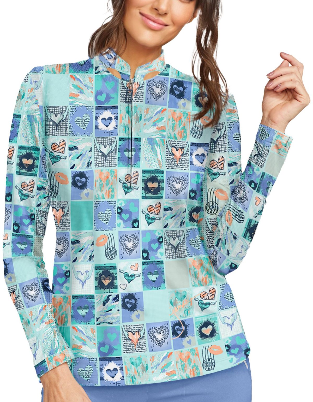 Jamie Sadock Womens Dreamscape Sunsense Long Sleeve Golf Top - Blue, Size: Large