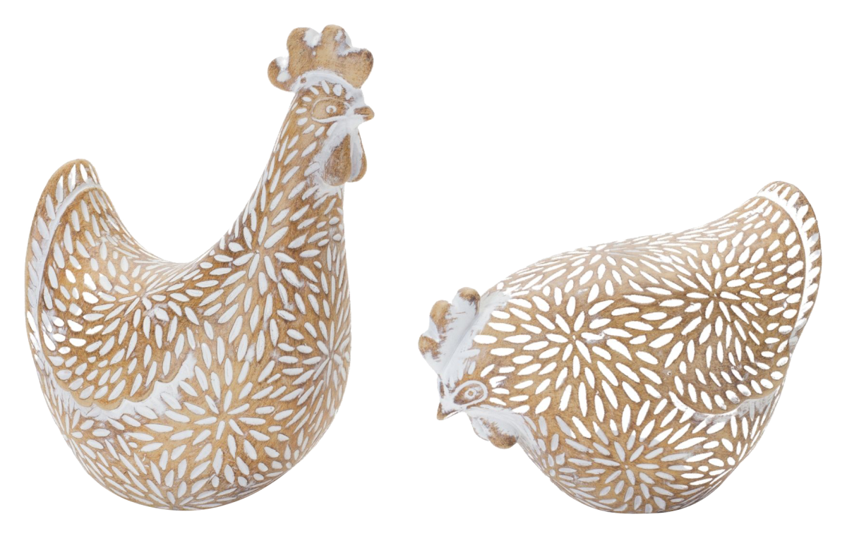 Melrose International Etched Chicken Figurines Set of 2