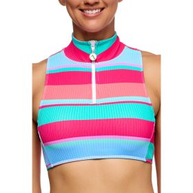 Next By Athena Women's Bermuda Stripe Paddle Out Zip Mock Neck Crop Top