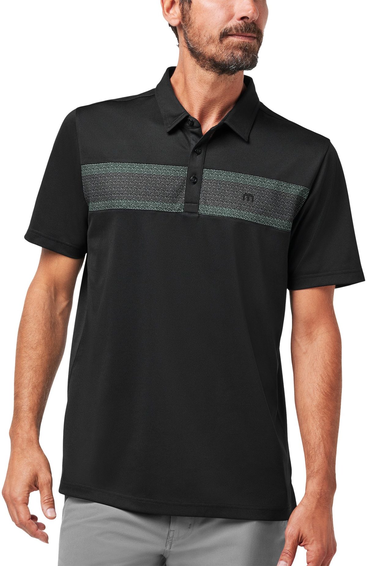 TravisMathew Good Good Chest Stripe Men's Golf Polo - Black, Size: Large