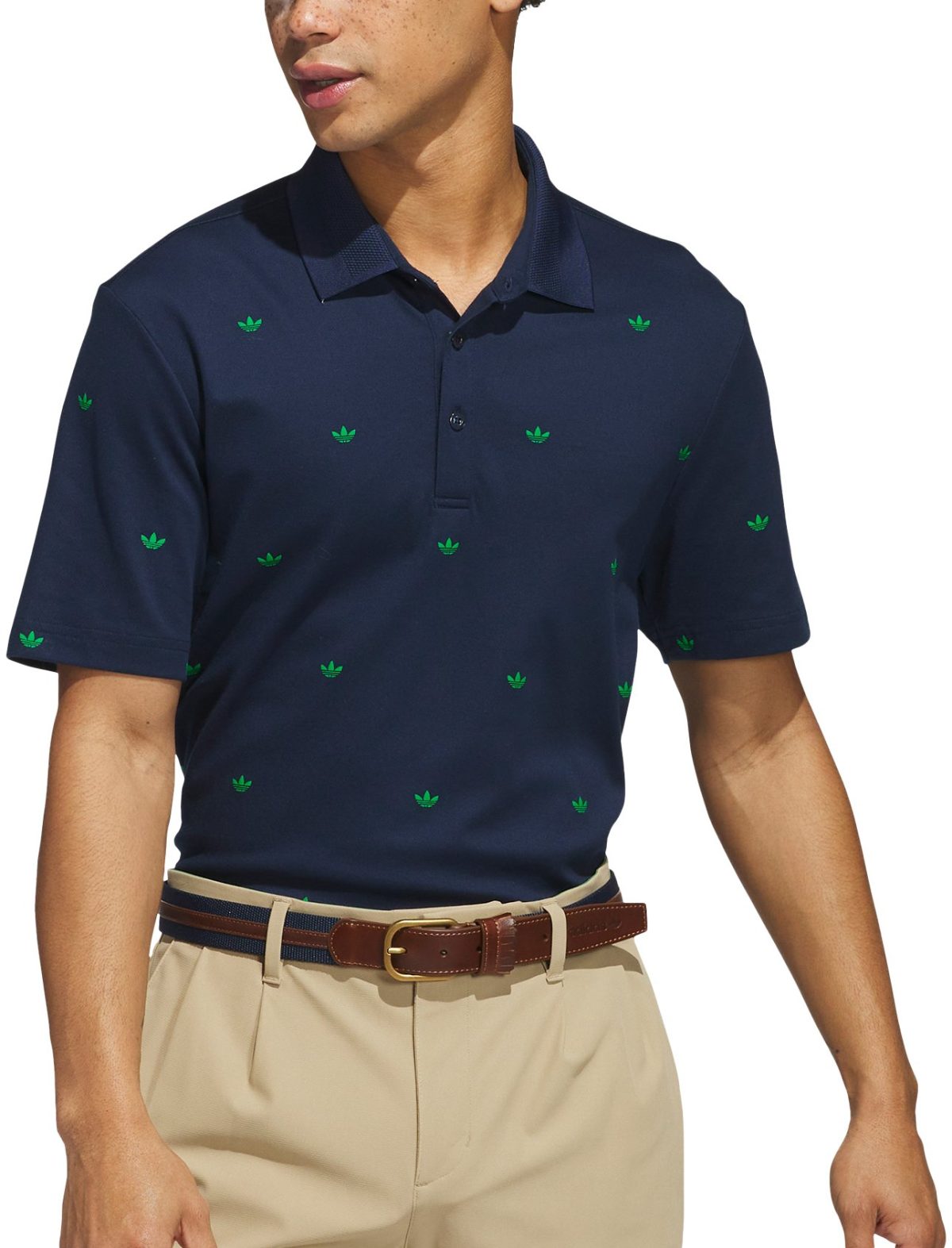 adidas Originals Printed Trefoil Men's Golf Polo Shirt - Blue, Size: Large